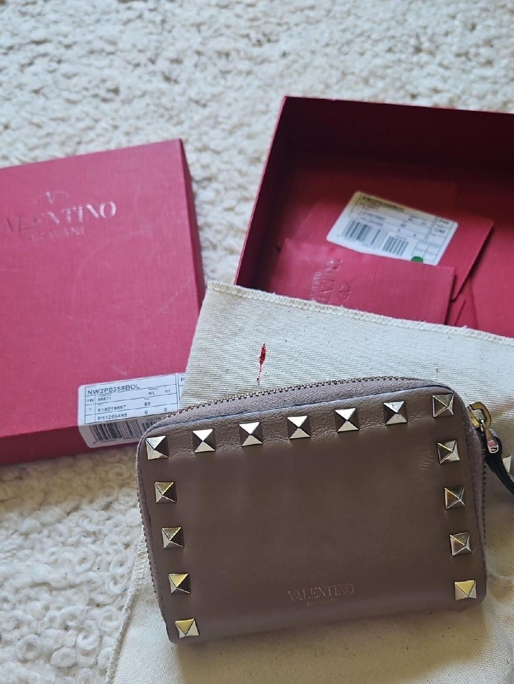 Valentino Rockstud Zip Wallet - Taupe with Gold Studs
